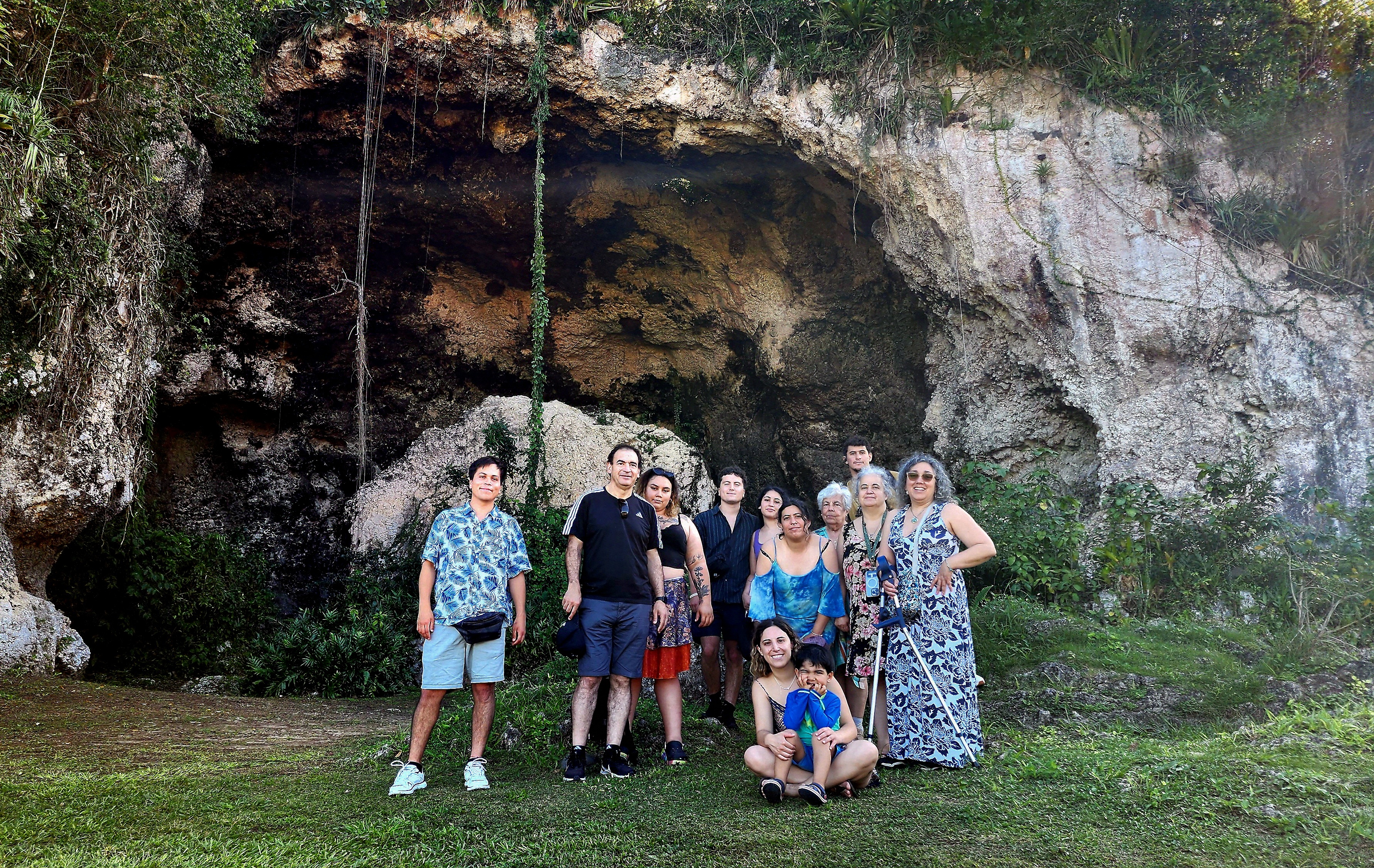 Interior of a majestic Puerto Rican limestone cave with a shaft of sunlight