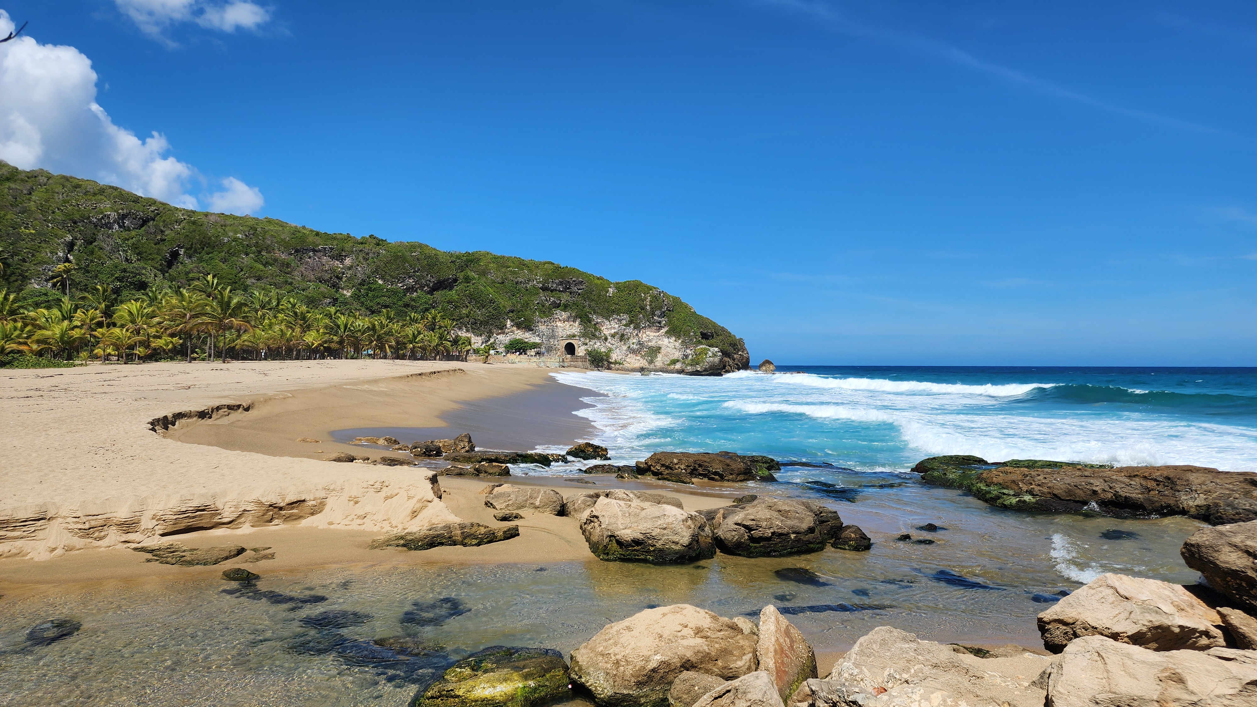 Panoramic aerial view of Puerto Rico's north coast at golden hour